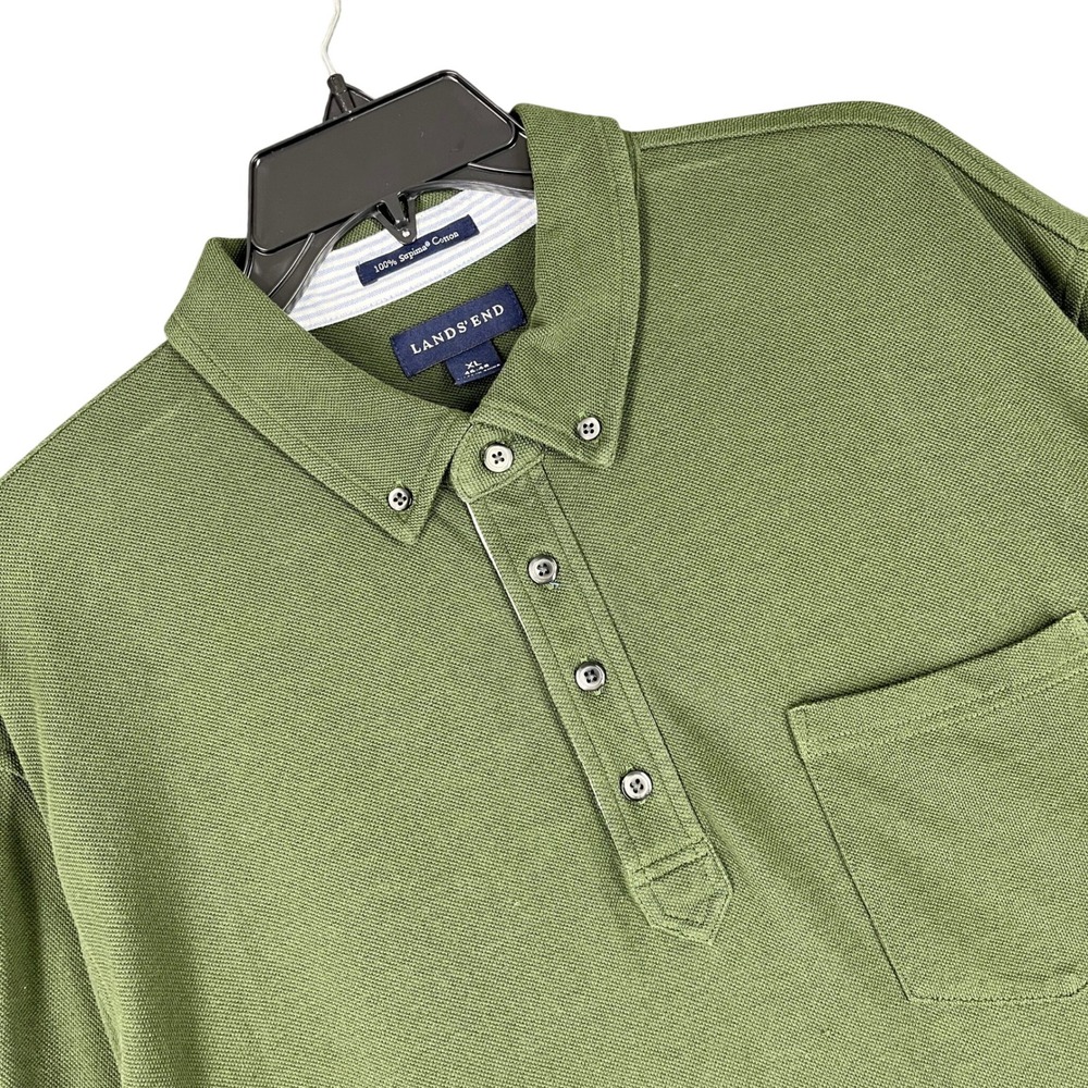 Lands' End Gorpcore Preppy Supima Cotton Long Sleeve Polo Shirt Mens XL